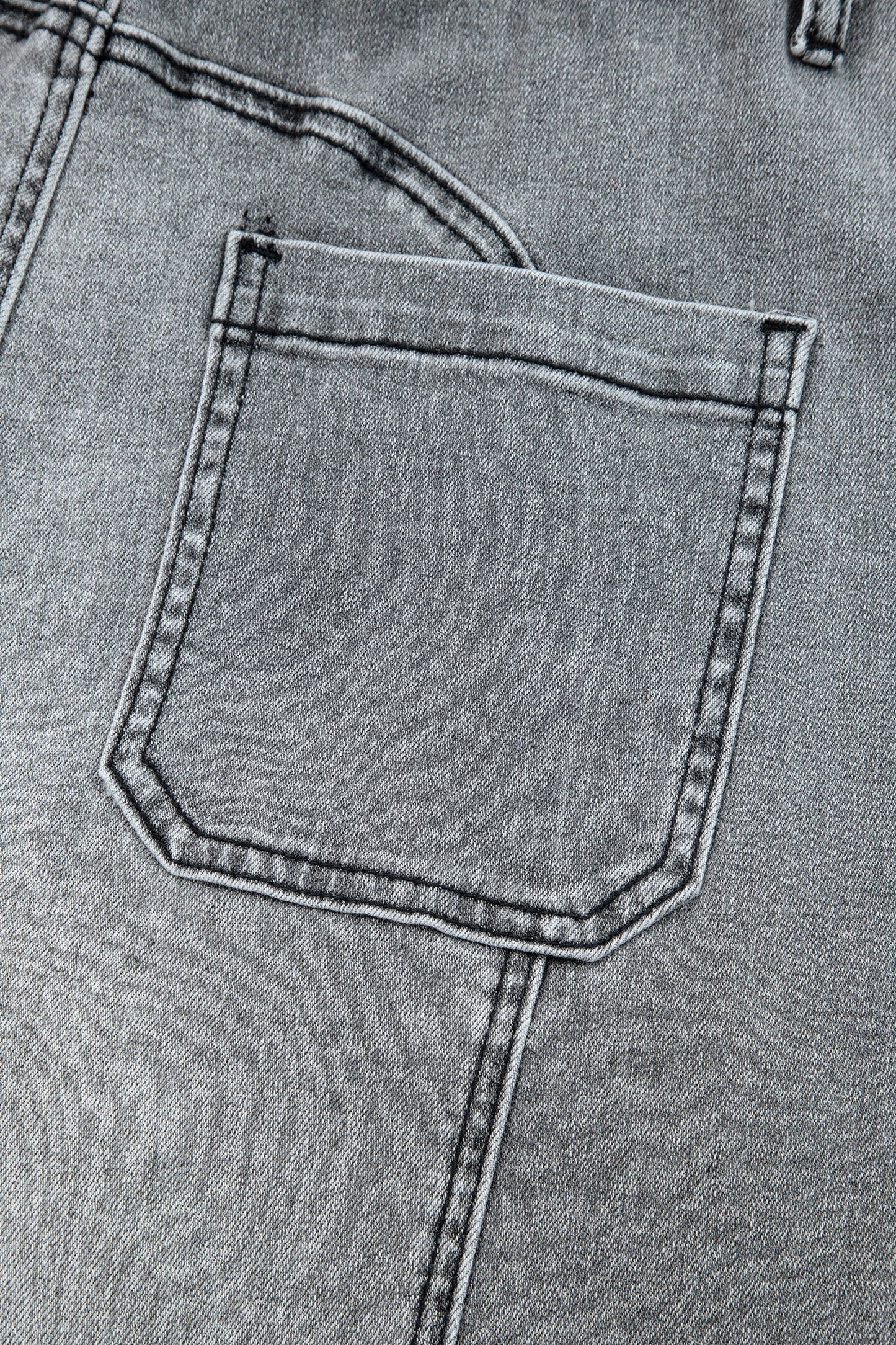 Gray Drawstring Seam Detail Raw Hem Wide Leg Denim Pants