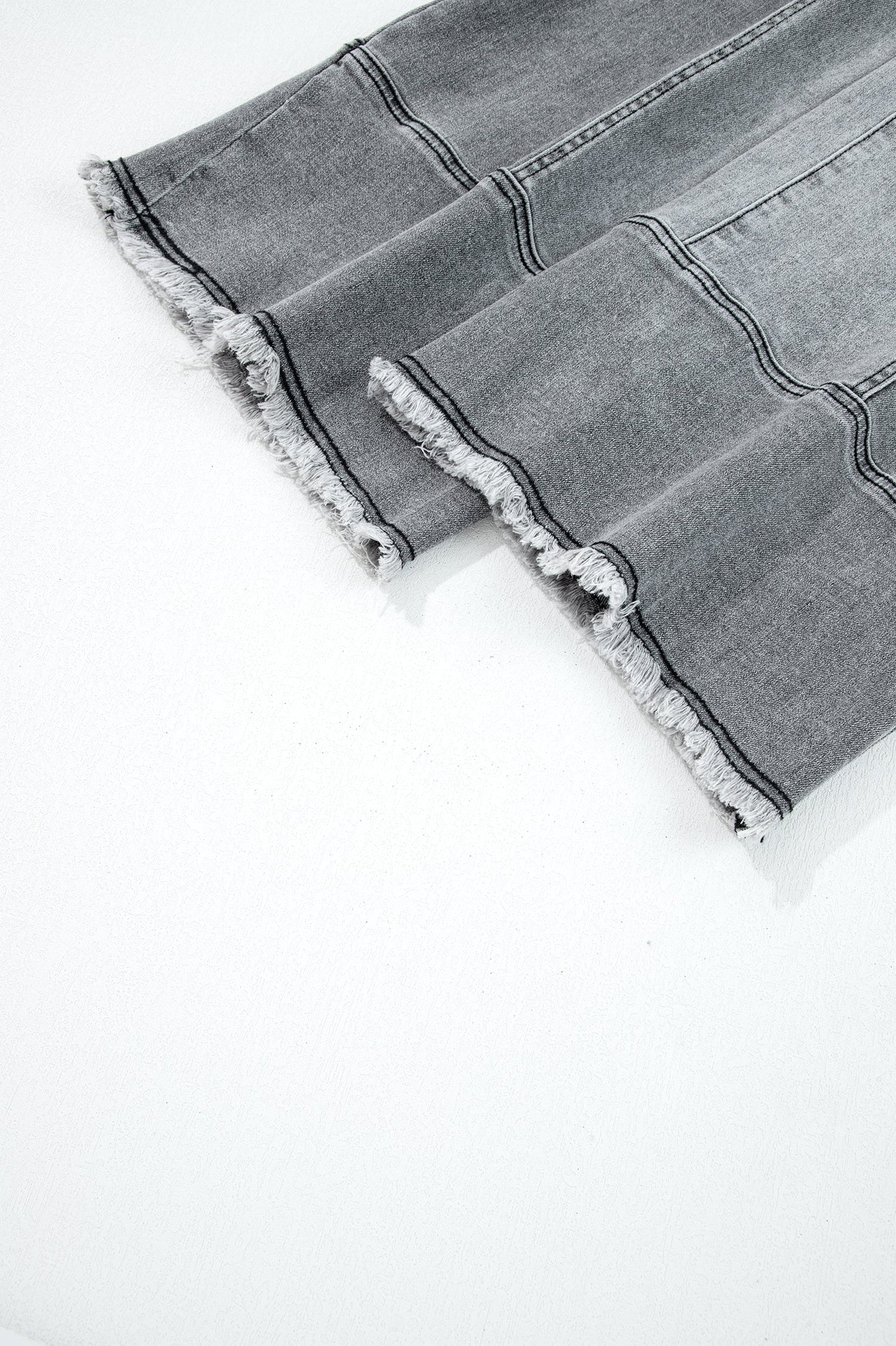 Gray Drawstring Seam Detail Raw Hem Wide Leg Denim Pants